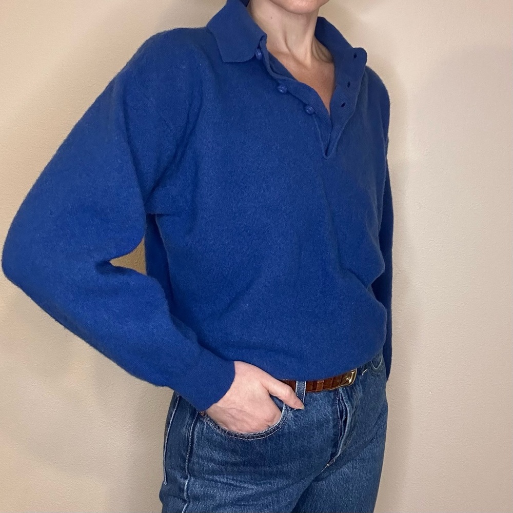 Vintage | Lambswool Blue Henley Pullover Sweater | Size L